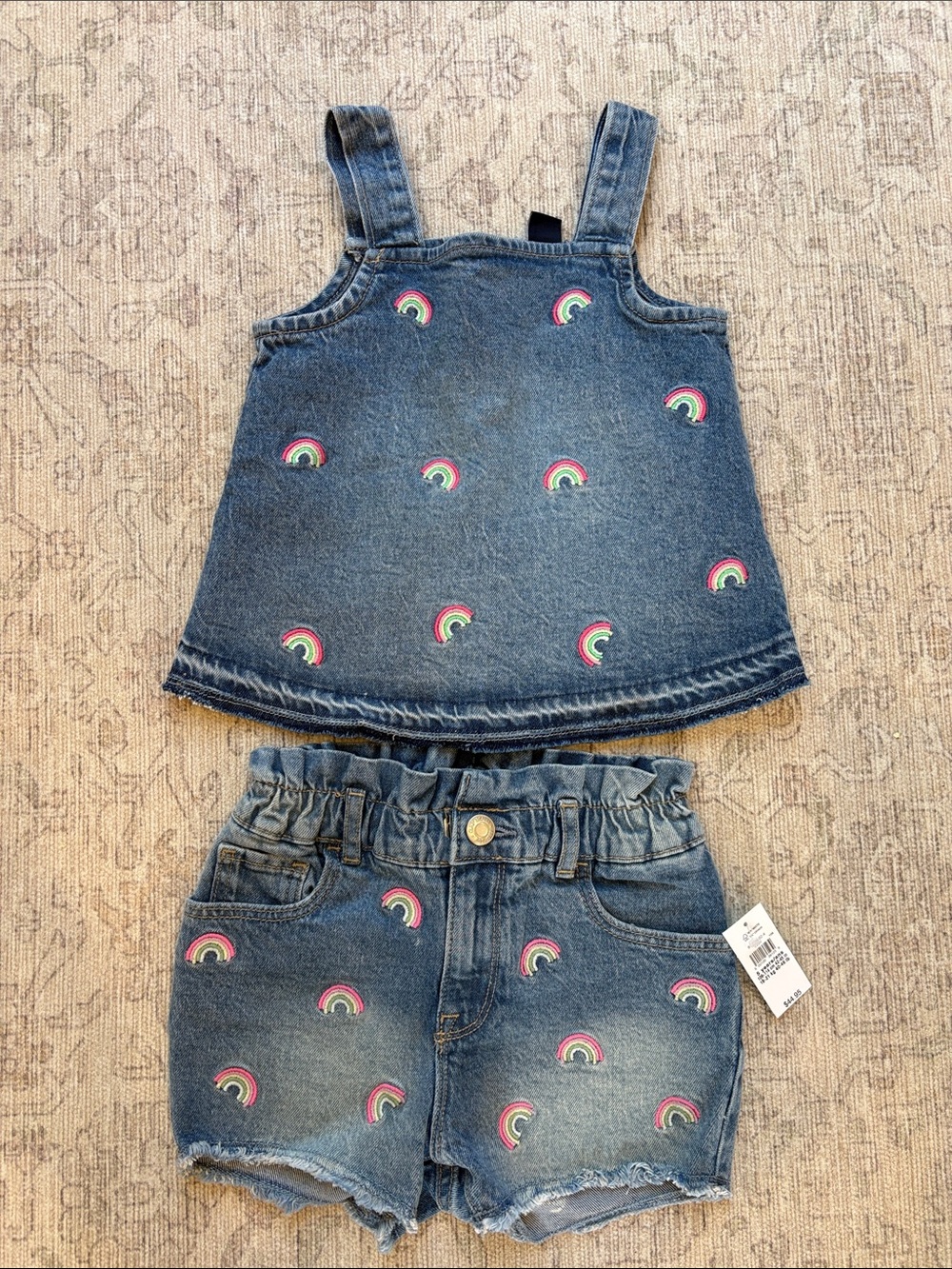 Baby Gap Denim Rainbow Embroidered Tank & Shorts Set - Blue size 5T